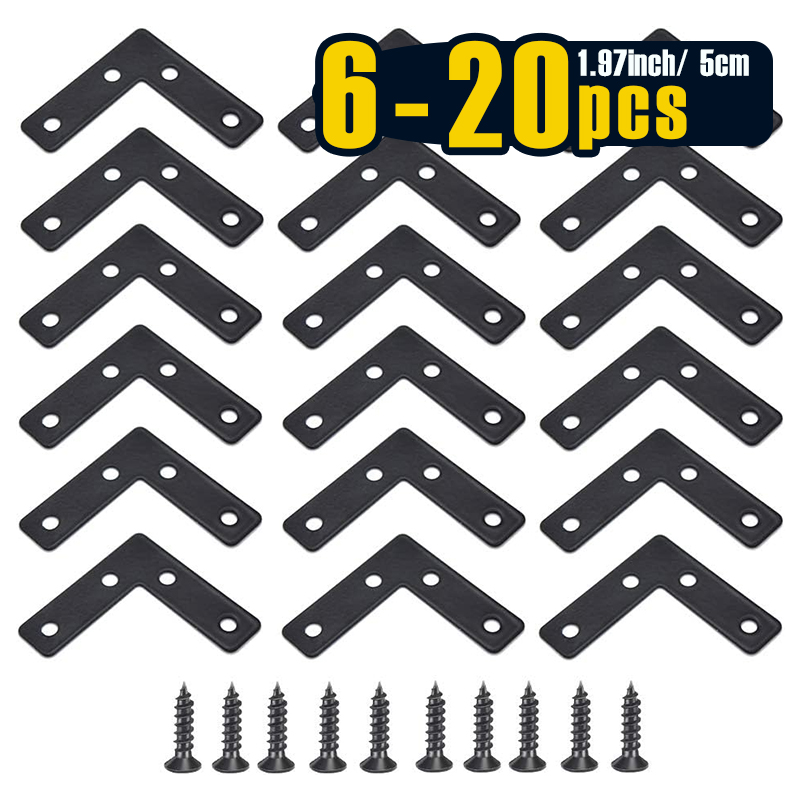 Shelf Bracket Pair - 6-20pcs, 50mm(1.97inch) Black L-Shape Corner Brace,